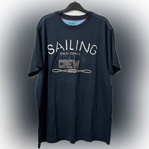 NWT Emilio Corali Men’s Blue T-shirt. Embroidered “Sailing Crew” graphic Size XL